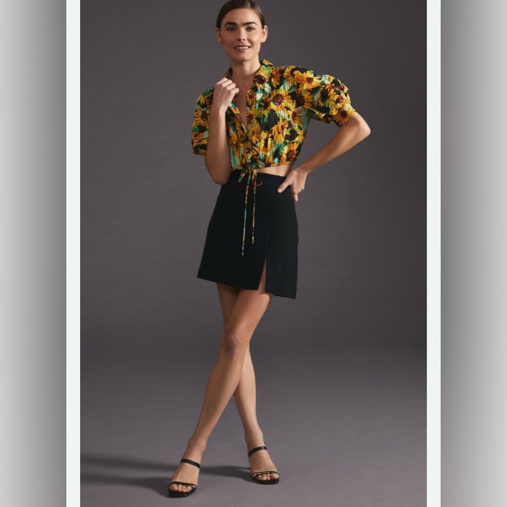 Anthropologie Sunflower Print Blouse in Yellow and Green